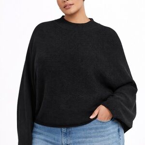Philosophy Black Ribbed Batwing Sleeve Cropped Sweater – Size Large